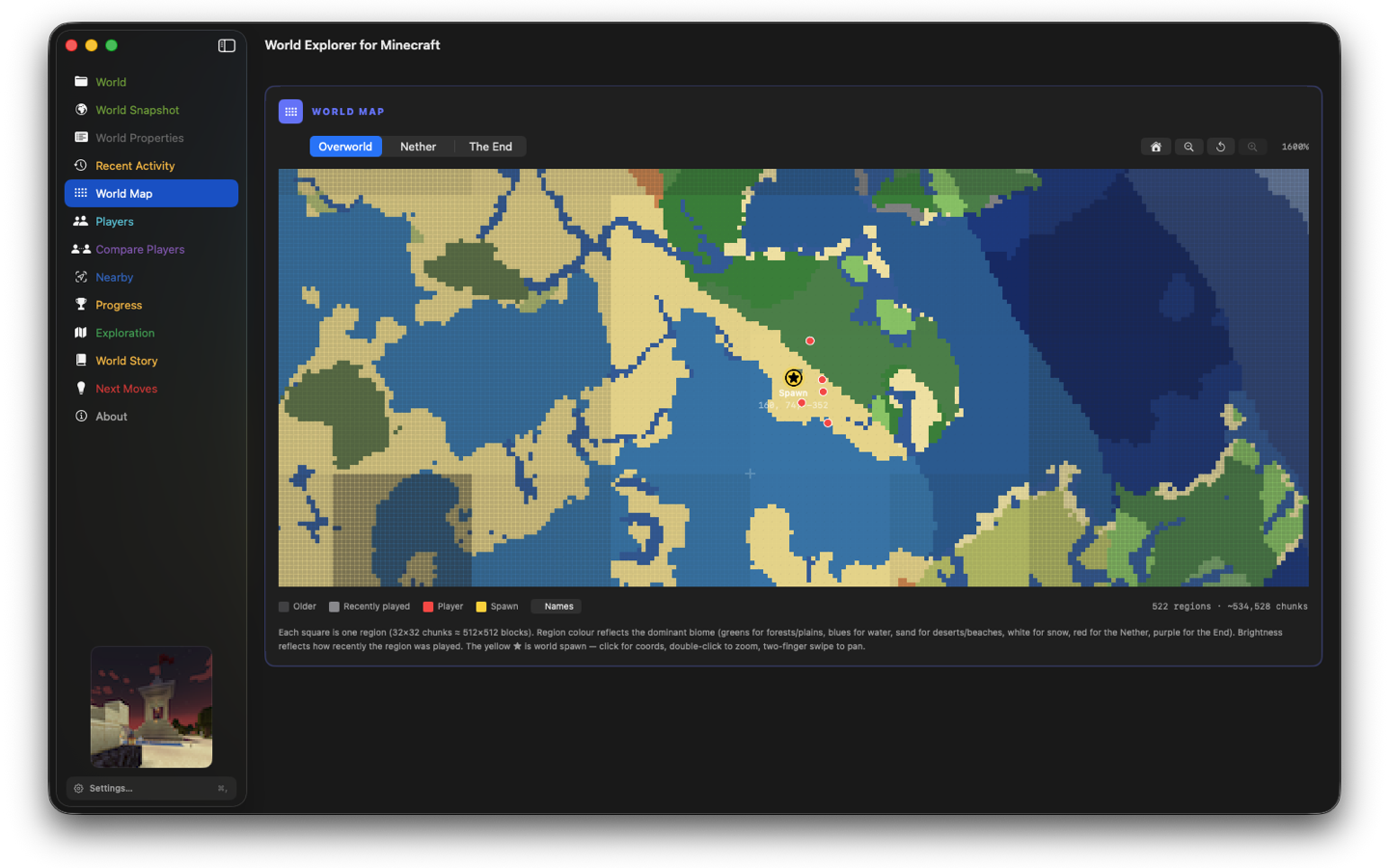 Multi-dimension biome map of the Overworld, Nether, and End