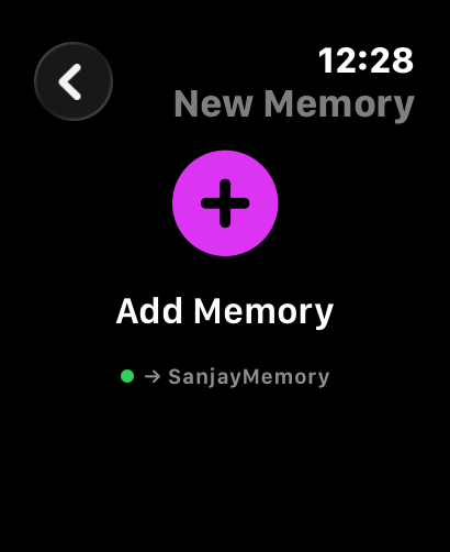 Recall on Apple Watch — capture screen with dictation button and active vault name