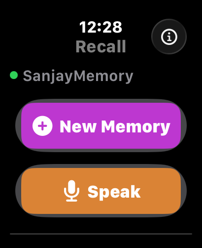 Recall on Apple Watch — recent memories list mirrored from iPhone